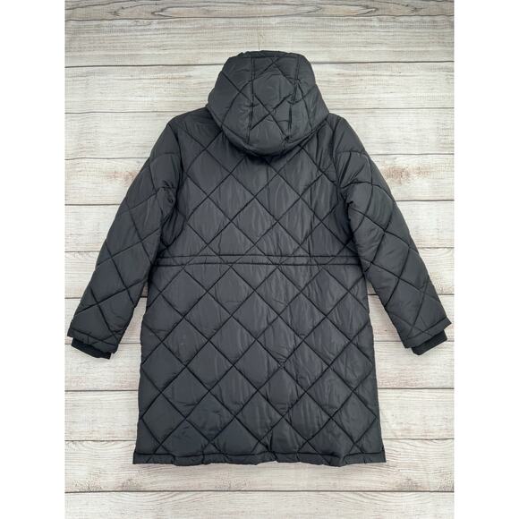 Levis Soft Sherpa Lined Hood Diamond Quilted Parka Jacket Womens XL Black - Picture 2 of 16